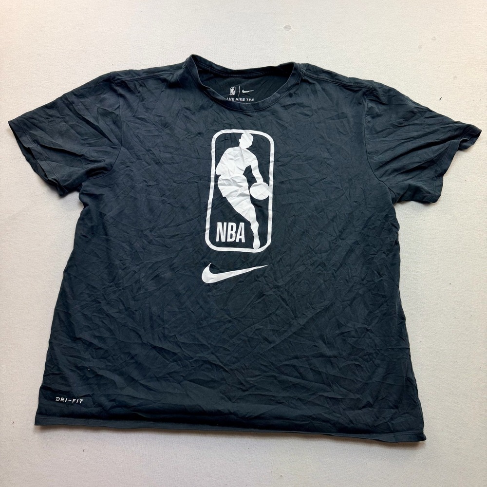 Nike NBA T-Shirt Mens Large Black Excellent Dri-FIT Graphic Athletic Cut Tee